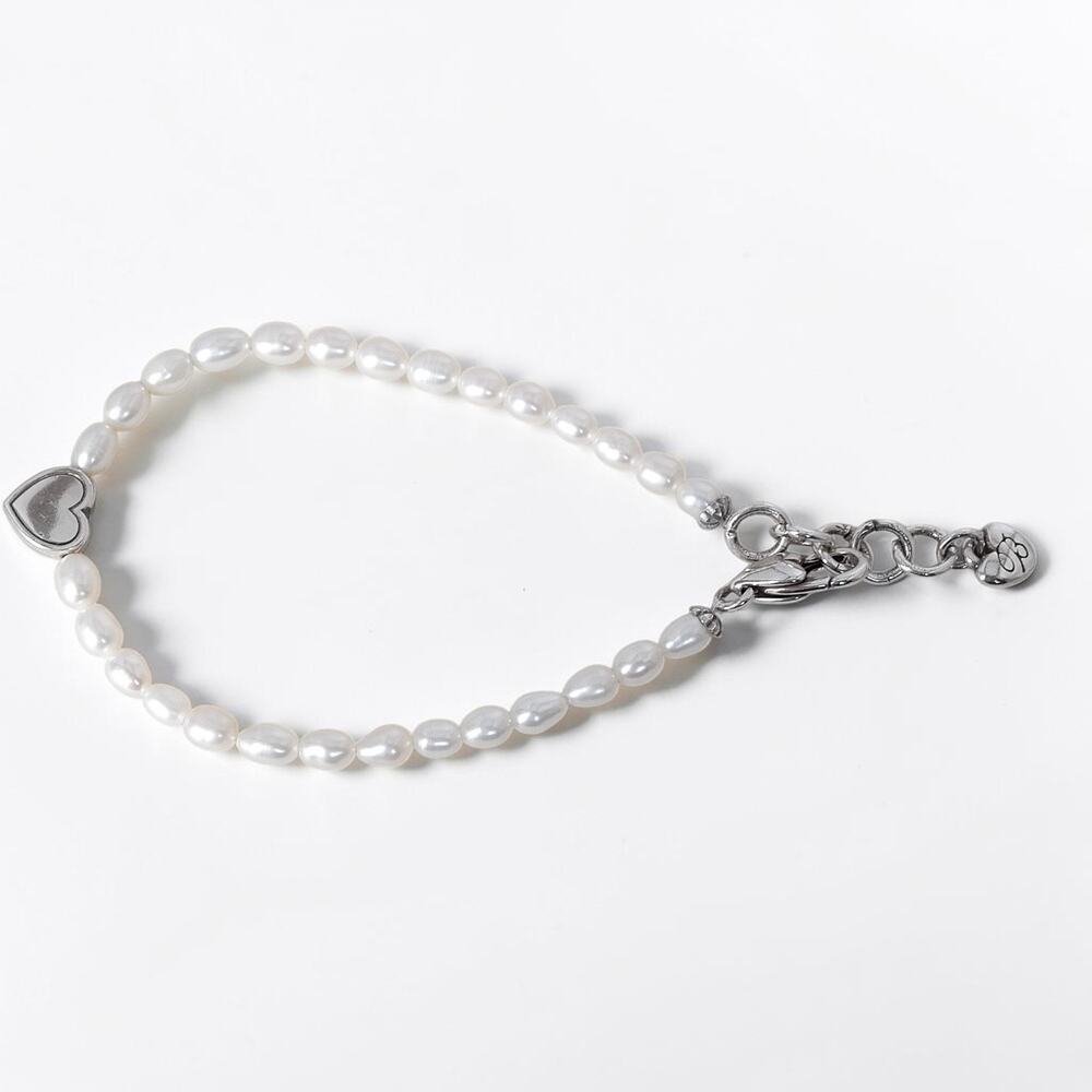 Brighton Meridian Zenith Heart Pearl Bracelet Silver Plated 7-8" Adjustable - Picture 5 of 6